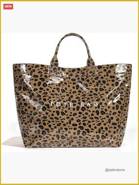 Plastic PVC Leopard Print Tote Bag Large Hobo Handbag for Work Beach